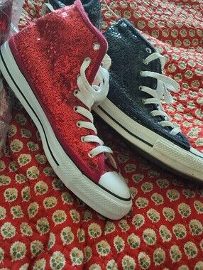 Converse High-Top Sequin Sneakers in Red and Black( RED Pair New) (BLACK worn 1x